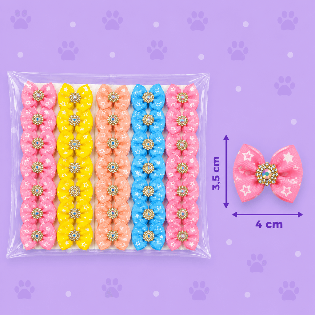 Laço Pet Estrela Colorido com Strass — pacote c/ 30